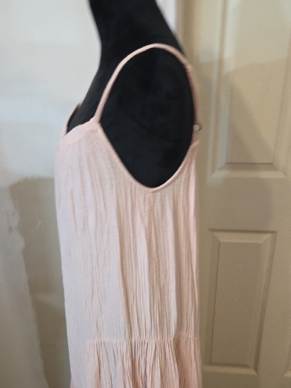 dylan Pale Pink Spaghetti-Strap Maxi Dress Summer Beach Crinkle Flowy Cotton - Picture 4 of 14